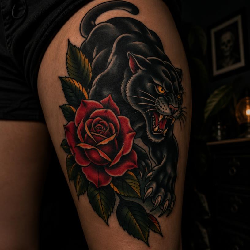 Panther & rose — Colour tattoo