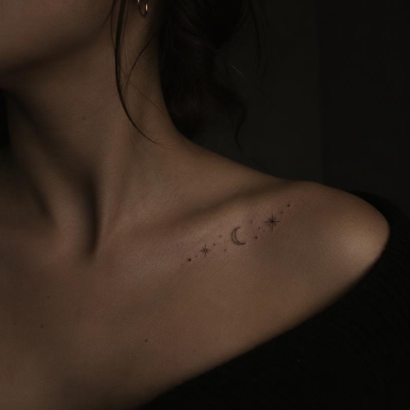 Night sky — Fine line tattoo